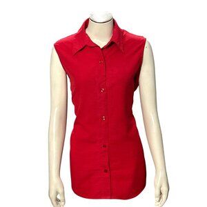 CCC Sleeveless Silhouette Red Button Down Blouse With Collar Size Large